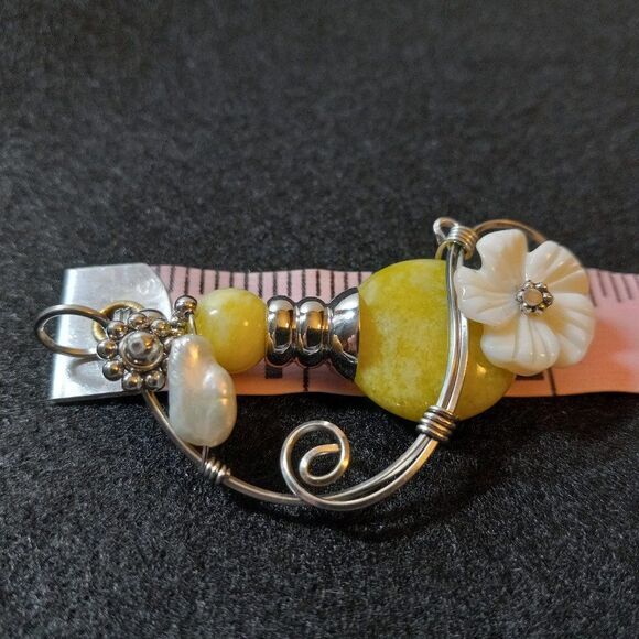 Artisan Silver Tone Wire Wrap Floral Freshwt Pearl Pendant Sterling Silver Chain - Picture 7 of 13